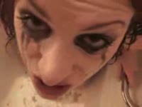 Brunette cries while deepthroating a long dick